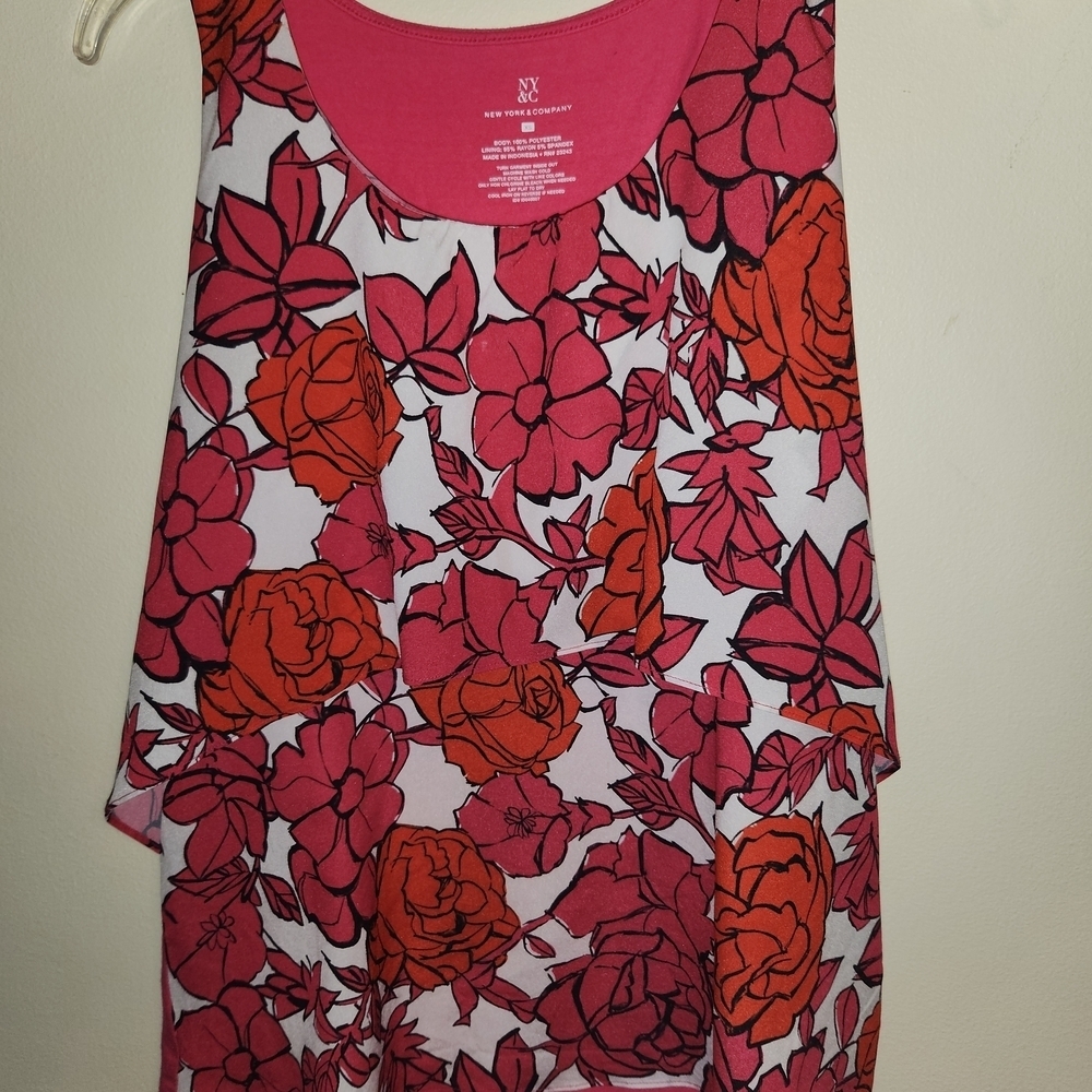 New York & Company Pink and Red Floral Blouse